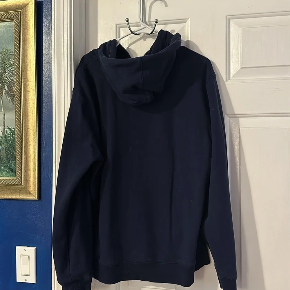 Tommy Hilfiger Men's Quinn Logo Print Fleece Pullover Navy Blue & Red Hoodie XL